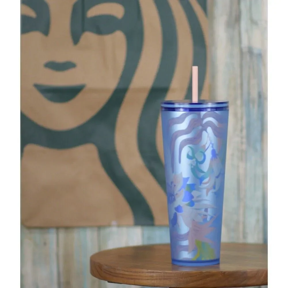 Starbucks Blue Floral Soft Touch Cold Cup Venti 24oz